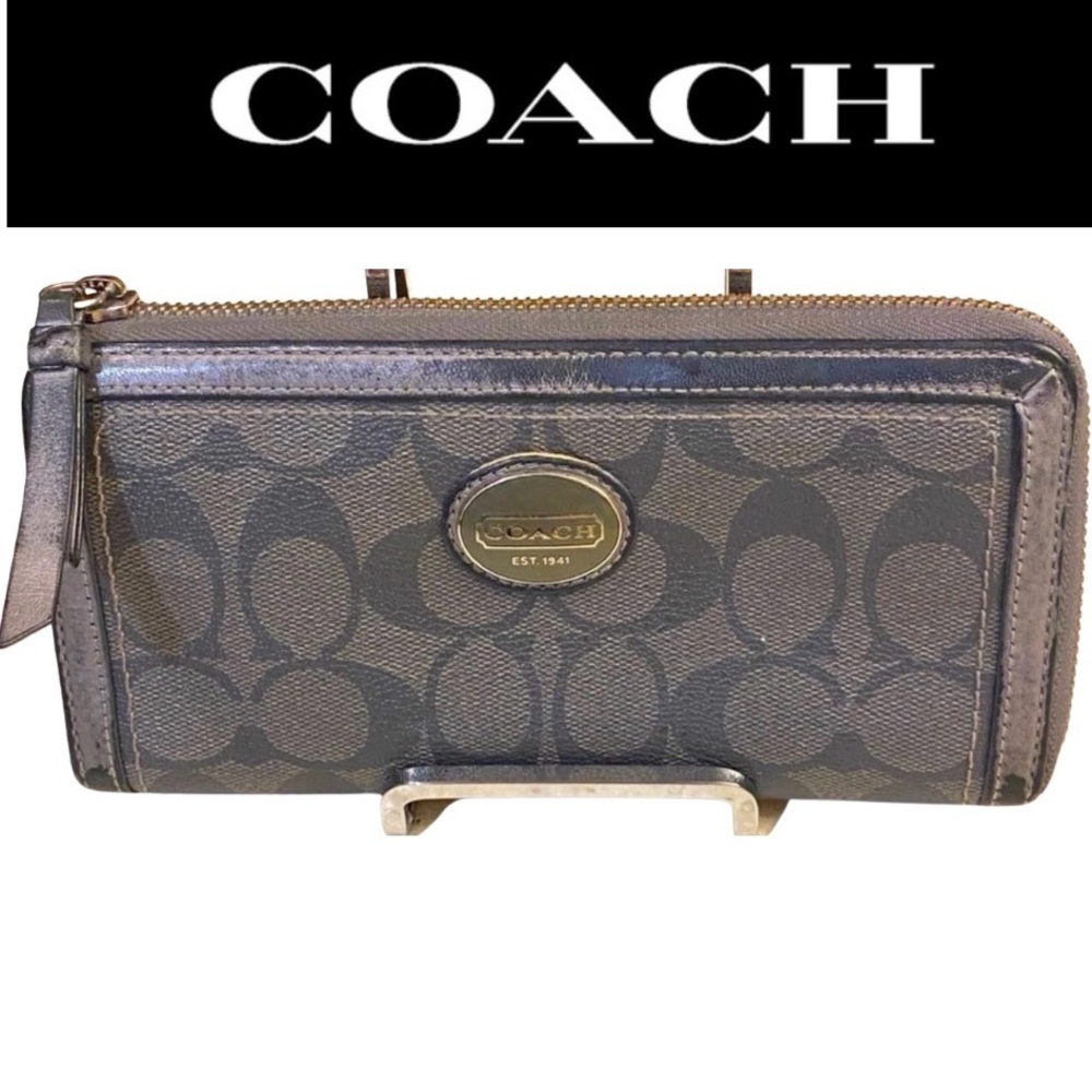 COACH Grey Zip Around Accordion Wallet